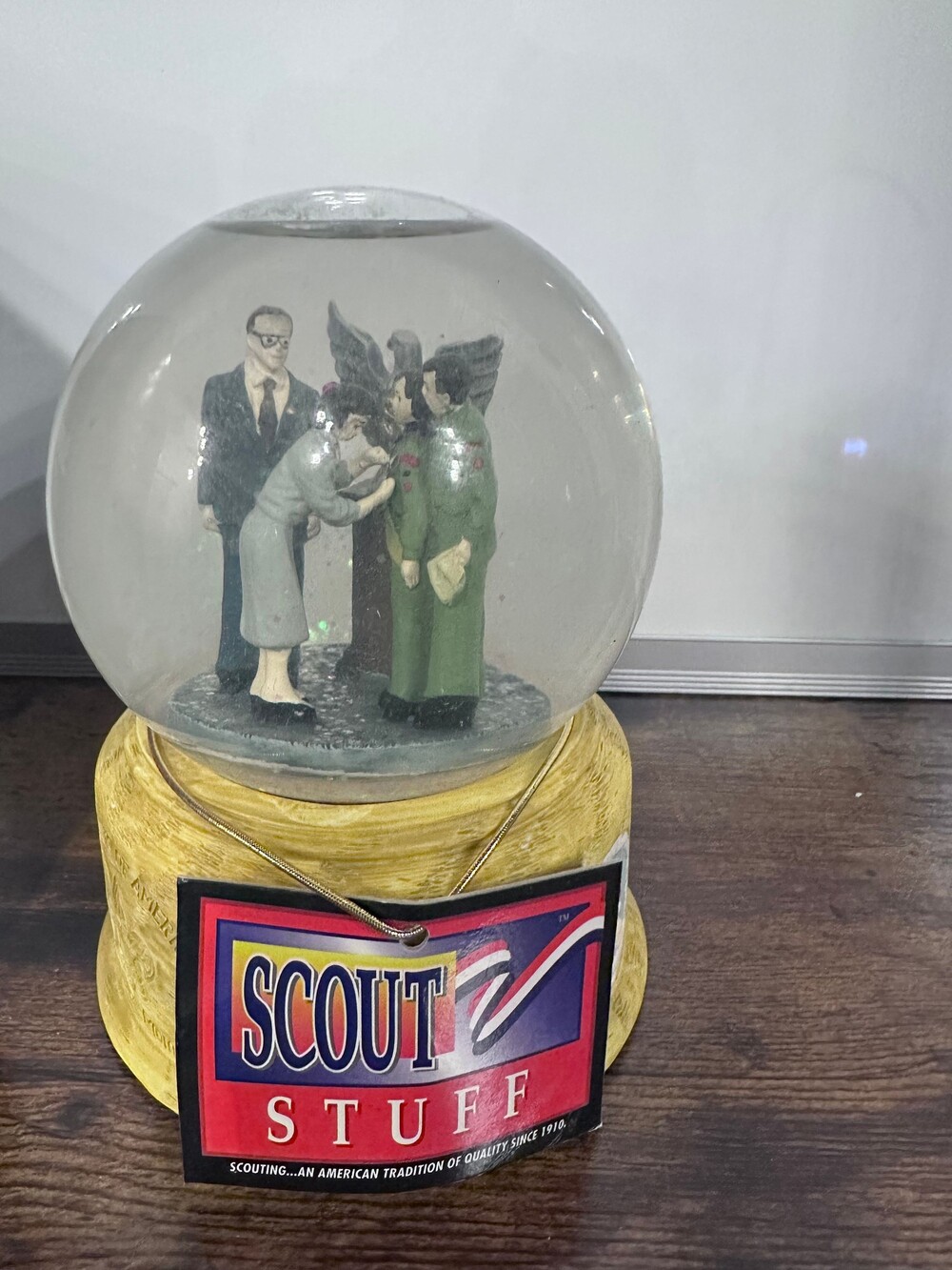 Vintage Scout Stuff Boy Scouts Snow Globe with Wooden Base Collectible